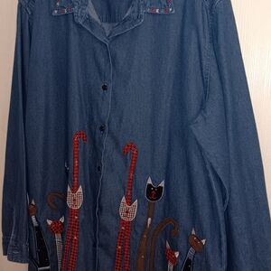 Bobbie Brooks Blue Button Down Shirt with Notched Collar